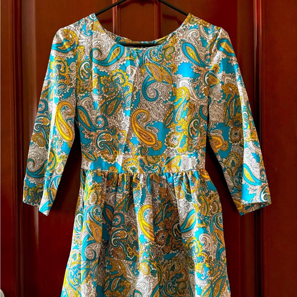 H&M Blue Paisley Fit and Flare 3/4 Length Sleeve Mini Dress Size 4